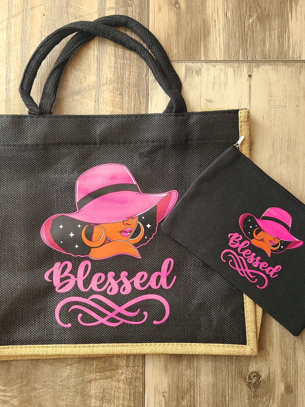 Black & Pink 'Blessed' Graphic Tote Bag